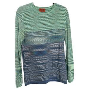 Missoni Uomo Zig-Zag Knit Sweater IT 46 Green Blue Ombre Abstract Men's E15